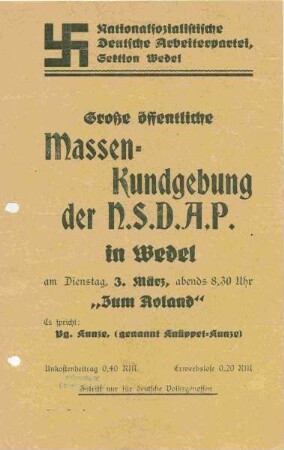 Große öffentliche Massen-Kundgebung der N.S.D.A.P. in Wedel