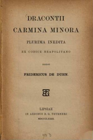 Carmina minora : plurima inedita ex codice Neapolitano
