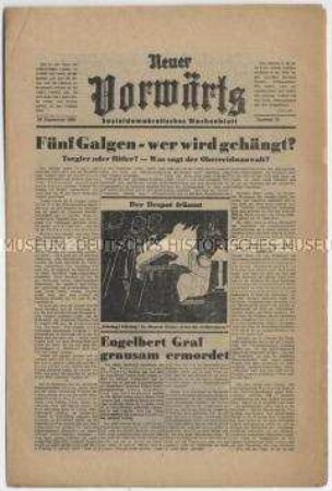 Exilausgabe der SPD-Organs "Vorwärts" u.a. über den bevorstehenden Reichstagsbrandprozess und zur Arbeitslosigkeit in Deutschland