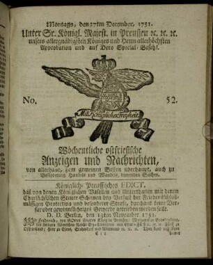 No. 52. Montags, den 27ten December, 1751.