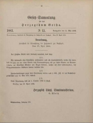 12. Verordnung, betreffend die Erleuchtung der Fuhrwerke zur Nachtzeit. Vom 27. April 1883