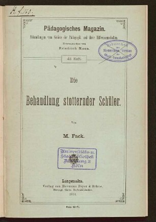 Die Behandlung stotternder Schüler