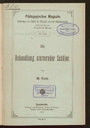 Die Behandlung stotternder Schüler