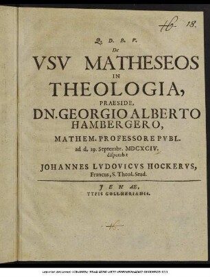 De Usu Matheseos In Theologia