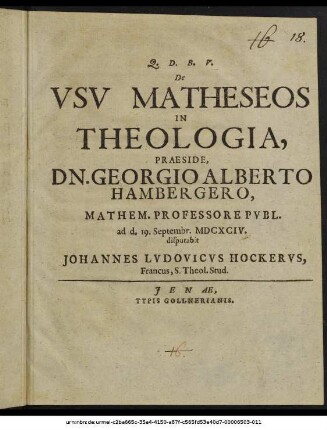 De Usu Matheseos In Theologia