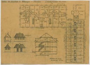 Fischer, Theodor; München; Bayerische Geschützwerke - Umbau des Spiegelhofes in Wohnungen (Grundriss Keller, Grundriss Speicher)