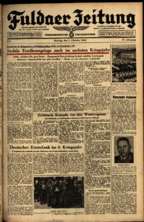 Ausgabe vom Montag, den 02. Oktober 1944.