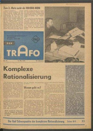 TRO-Betriebszeitung 'Der Trafo'; Nr. 19/1966 (18. Mai 1966)