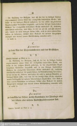 C. Formular zu dem Eide der Superintendenten und der Geistlichen