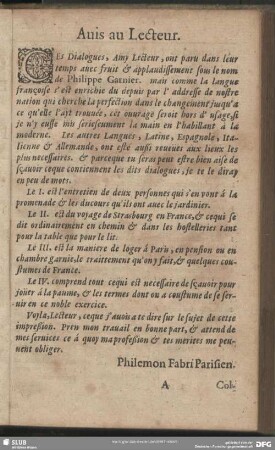 Avis au Lecteur
