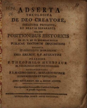 Adserta theologica de Deo creatore ...