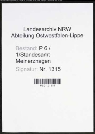 Heiratsregister Standesamt Meinerzhagen