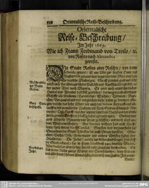 Orientalische Reise-Beschreibung, Im Jahr 1669