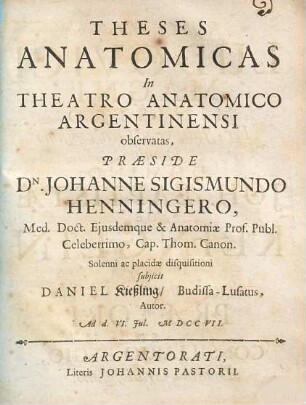 Theses Anatomicas In Theatro Anatomico Argentinensi observatas