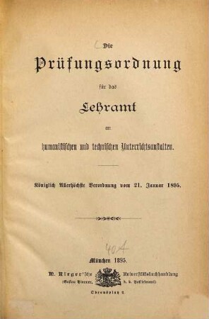 Die Prüfungsordnung für das Lehramt an humanistischen und technischen Unterrichtsanstalten