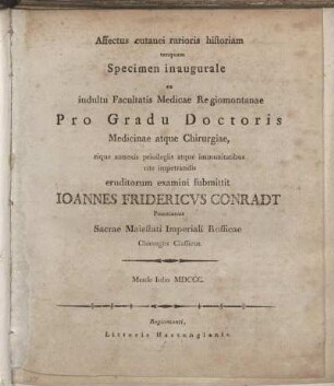 Affectus cutanei rarioris historiam tanquam Specimen inaugurale