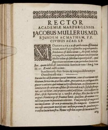 Rector Academiae Marpurgensis Jacobus Mullerus ...