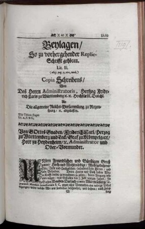 Beylagen/ So zu vorhergender Replic-Schrifft gehören. Lit. Li. [ - ] Lit. Zz.; Lit. Aaa. [ - ] Lit. Bbb.