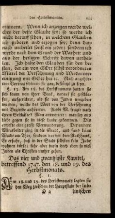 Das vier und zwantzigste Kapitel, betreffend 1747. den 18. und 19. des Herbstmonats