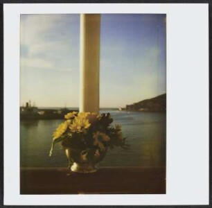 Blumengesteck auf der Reling des Luxuskreuzers M. S. Europa in der Bucht bei Cartagena
