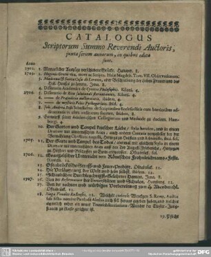 Catalogus Scriptorum Summo Reverendi Auctoris, juxta seriem annorum, in quibus edita sunt