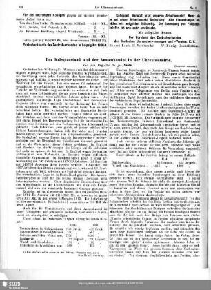 Der Kriegszustand und der Aussenhandel in der Uhrenindustrie