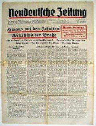Völkische Wochenzeitung "Neudeutsche Zeitung" mit philosophischen Betrachtungen zum "deutschen Glauben"