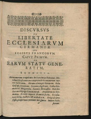 Caput Primum. De Earum Statu Generatim.