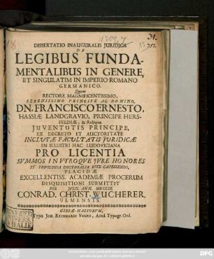 Dissertatio Inauguralis Juridica De Legibus Fundamentalibus In Genere, Et Singulatim In Imperio Romano Germanico