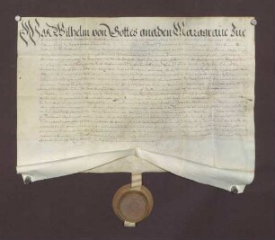 Erblehenbrief des Markgrafen Wilhelm von Baden-Baden für den herrschaftlichen Bestandsmüller zu Niederbühl, Hans Trautmann über die Mahlmühle zu Rastatt
