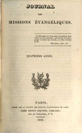Journal des missions évangéliques. 4. 1829