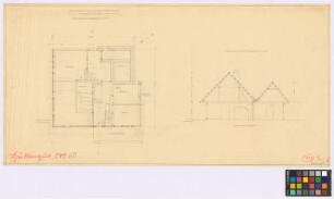 Hüttengut[h (Landkreis Habelschwerdt)]: Kolonistenhaus. Haupthaus (Grundriss [des Erdgeschosses], Querschnitt A-B)