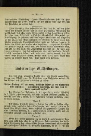 Anderweitige Mittheilungen