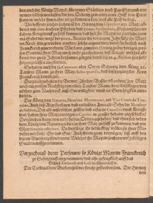 Verzeichnuß derer Personen/ so König: May: in Franckreich zu Gefengnuß angenommen/ und also gefengklich auff das Schloß Amboesa und Losche führen lassen.