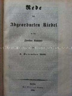 Rede des Abgeordneten Adolf Friedrich Riedel zur Rolle Preußens