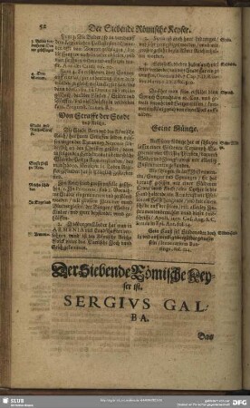 Der Siebende Römische Keyser ist. Sergius Galba