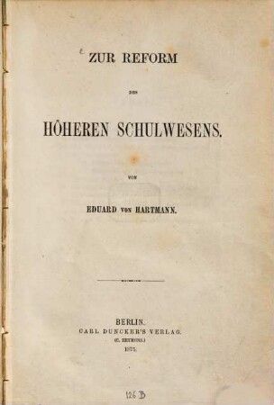 Zur Reform des höheren Schulwesens