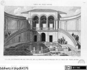 Choix des plus célèbres maisons de plaisance de Rome et de ses environs, Tafel 48: Vue de l'intérieur de la cour et de la grotte souterraine de la Villa du Pape Jules
