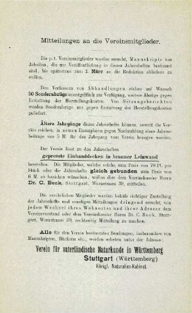 Mitteilungen an die Vereinsmitglieder