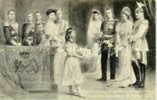 Postkarte zur Hochzeit von Eitel Friedrich mit Sophie Charlotte am Tag der Silberhochzeit des Kaiserpaares