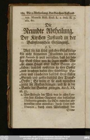 Die Neundte Abtheilung. Der Kirchen Zustand in der Babylonischen Gefängniß.
