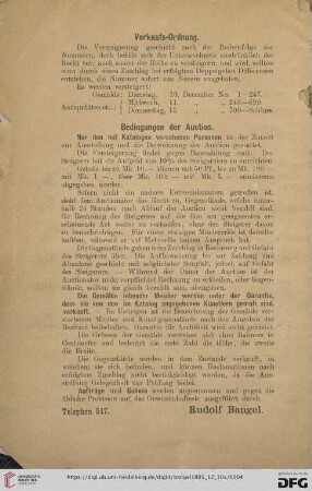 Verkaufs-Ordung/ Bedingung der Auction