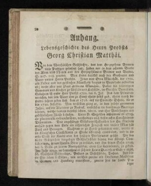 Anhang. Lebensgeschichte des Herrn Probsts Georg Christian Matthäi.