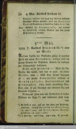 5ter Mai. 1525. †. Kurfürst Friedrich III. oder der Weise