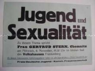 Maueranschlag zur Ankündigung einer Veranstaltung der FDJ zum Thema "Jugend und Sexualität"