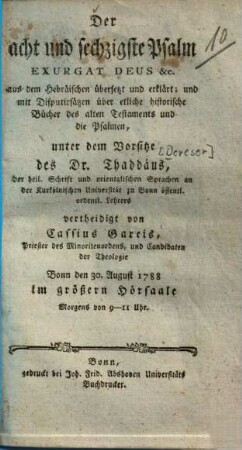 Der acht und sechzigste Psalm Exurgat Deus ...