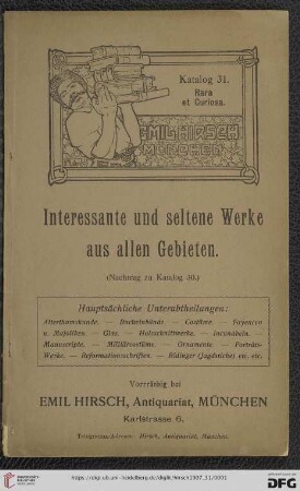 Nr. 31: Katalog: Interessante und seltene Werke aus allen Gebieten : Nachtrag zu Katalog 30 : rara et curiosa