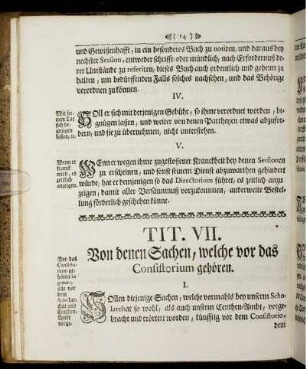Tit. VII. Von den Sachen, welche vor das Consistorum gehören.