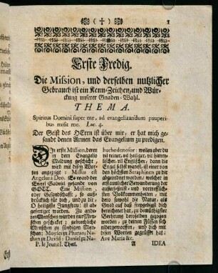 1-21, Erste Predig. Die Mission, und derselben nutzlicher Gebrauch ist ein Kenn-Zeichen, und Würckung unserer Gnaden-Wahl