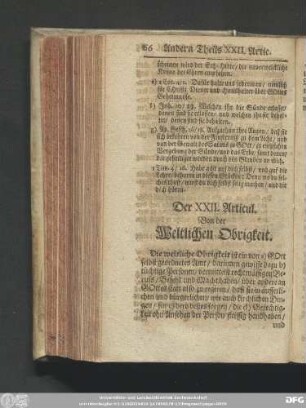 Der XXII. Articul. Von der Weltlichen Obrigkeit.